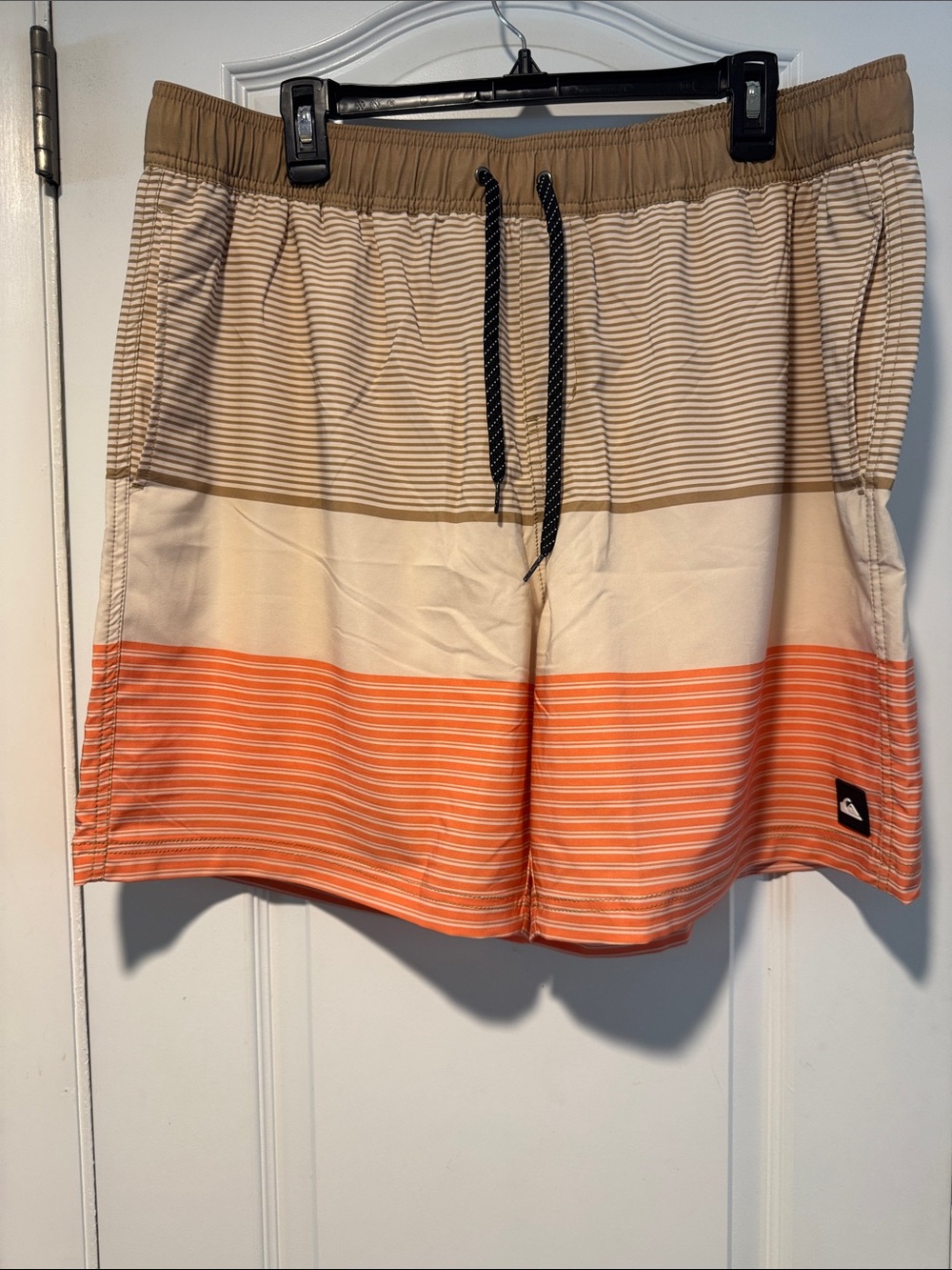 Quiksilver Men’s Orange, Tan and Cream Striped Boardshorts